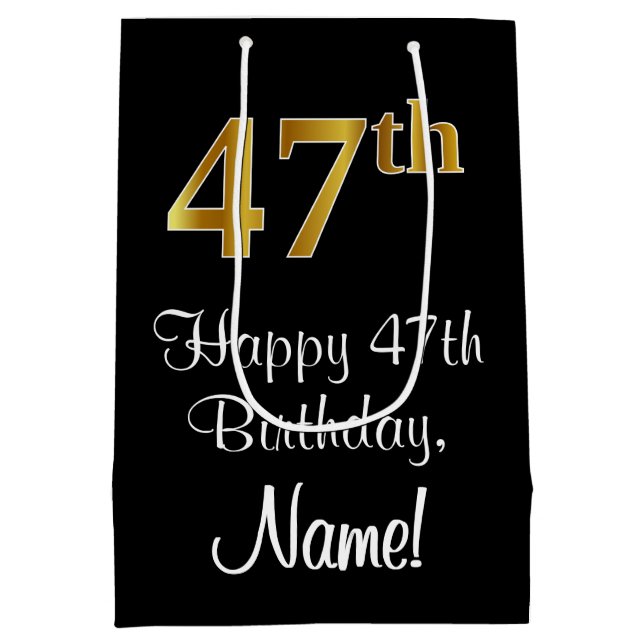 Luxurious, Elegant, Faux Gold Look 47th Birthday Medium Gift Bag (Back)