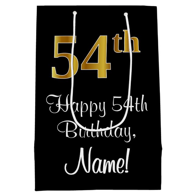 Luxurious, Elegant, Faux Gold Look 54th Birthday Medium Gift Bag (Back)