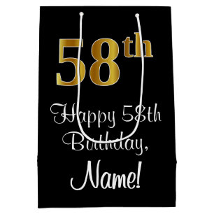 Luxurious, Elegant, Faux Gold Look 58th Birthday Medium Gift Bag