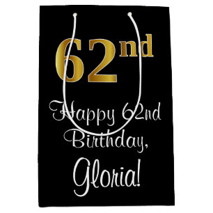 Luxurious, Elegant, Faux Gold Look 62nd Birthday Medium Gift Bag