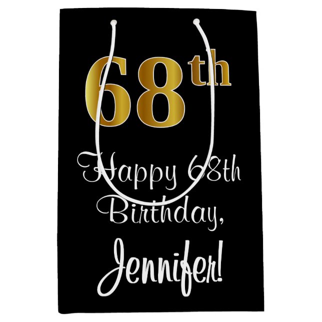 Luxurious, Elegant, Faux Gold Look 68th Birthday Medium Gift Bag (Front)