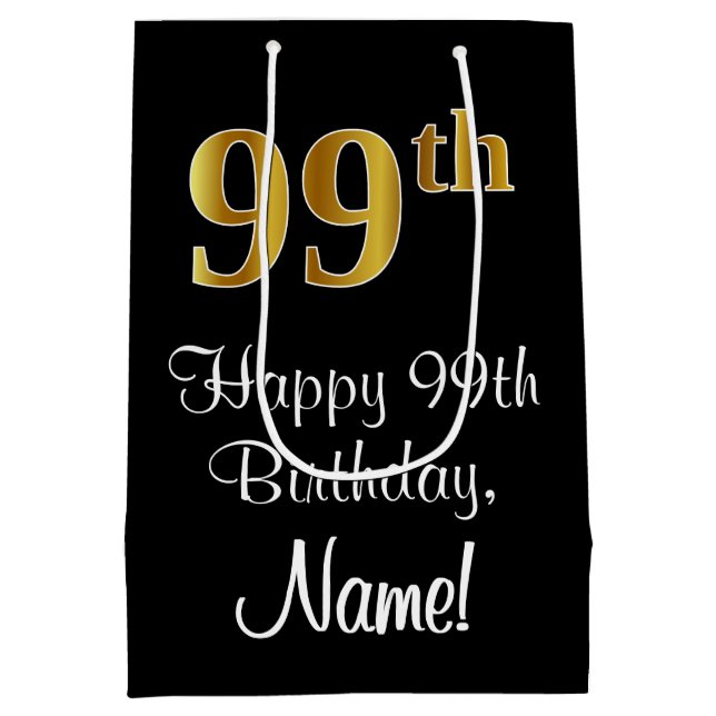Luxurious, Elegant, Faux Gold Look 99th Birthday Medium Gift Bag (Back)