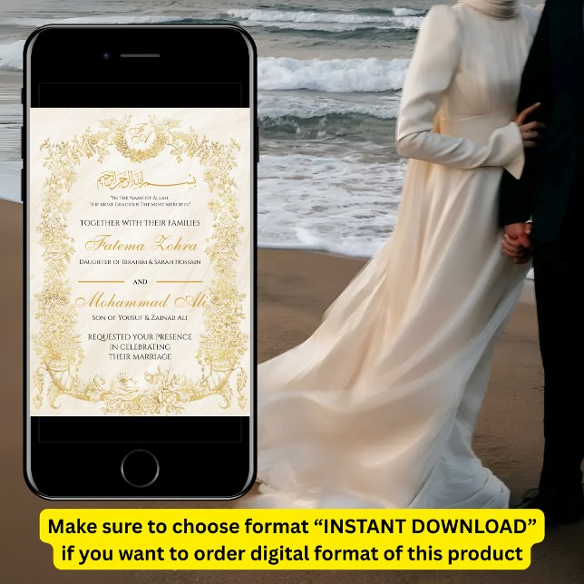 Luxurious Elegant Gold Floral Frame Muslim Wedding Invitation (Creator Uploaded)