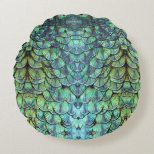 Luxurious Elegant Peacock Back Feathers Ornament Round Pillow