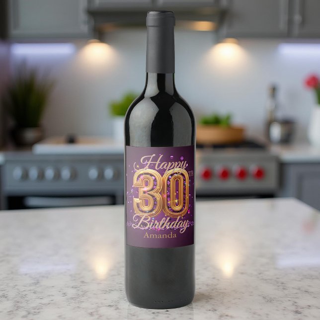 Luxurious Elegant Purple and Gold 30th Birthday Wine Label (Creator Uploaded)