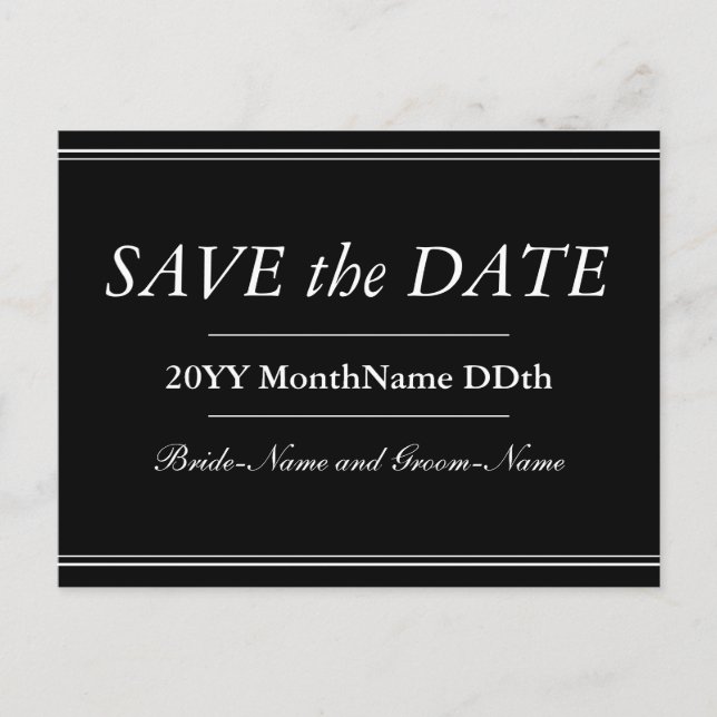 Luxurious, Elegant "SAVE the DATE" Postcard (Front)