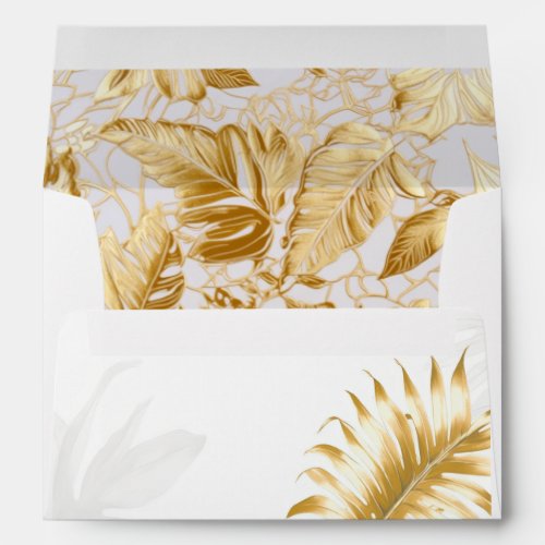 Luxurious Elegant Tropical Gold Monstera Wedding Envelope