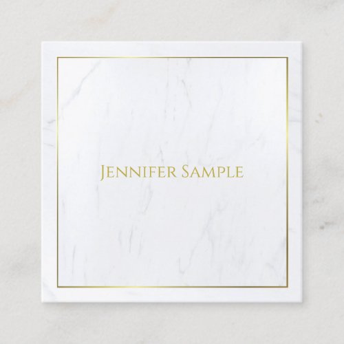 Luxurious Elegant White Marble Gold Text Modern Square Business Card