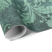Emerald Green Glam Damask Pattern Wrapping Paper, Zazzle