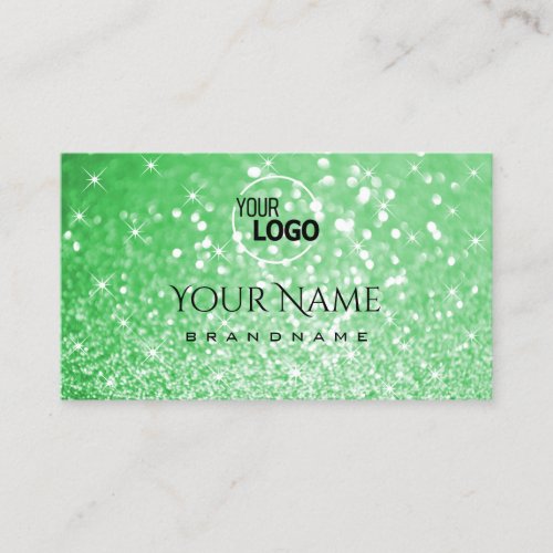Luxurious Emerald Green Glitter Sparkle Stars Logo Business Card