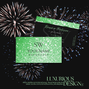 Luxurious Emerald Green Glitter Stars and Initials Business Card