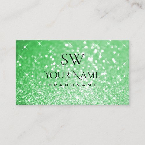 Luxurious Emerald Green Glitter Stars and Initials Business Card