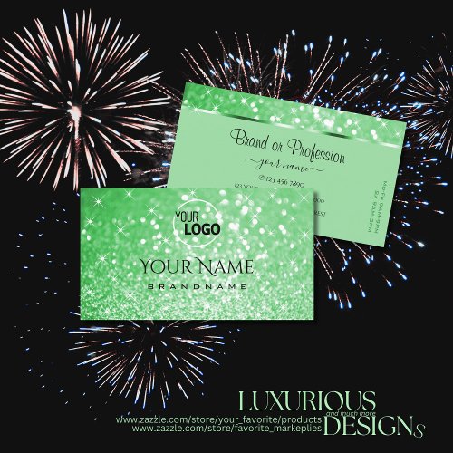 Luxurious Emerald Green Glitter Stars and Logo Business Card