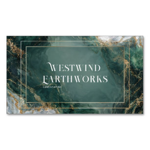 Luxurious Emerald Green & Gold Agate Marble Business Card Magnet