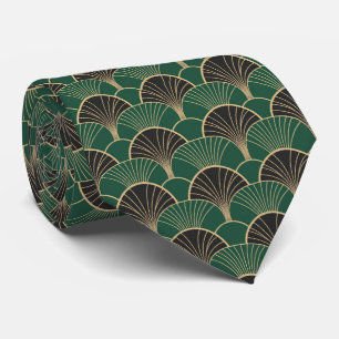 Luxurious Emerald Green & Gold Art Deco Geometric Neck Tie