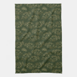 Luxurious Emerald Green Gold Botanical Leaf Kitchen Towel