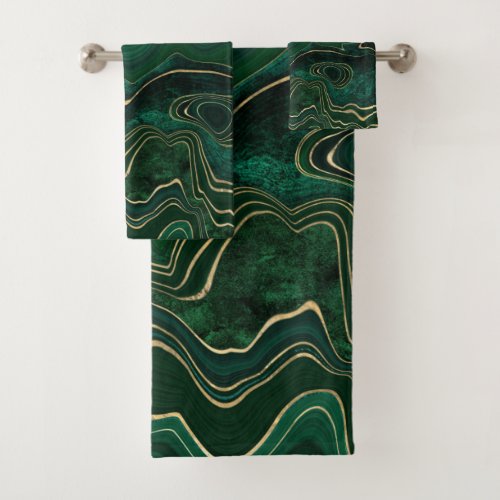 LUXURIOUS EMERALD GREEN MARBLE BATHROOM TOWEL SET