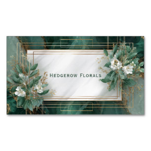 Luxurious Emerald Green Marble & Botanical Gold Business Card Magnet