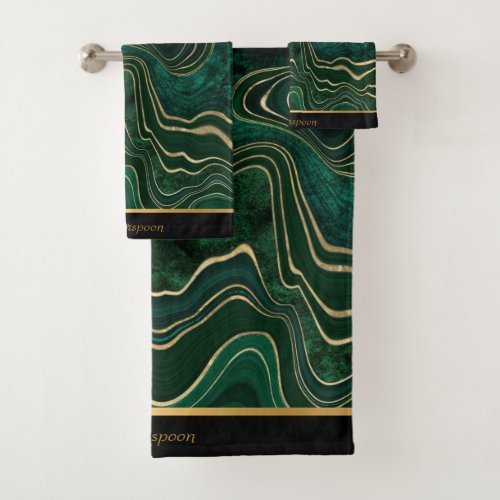 LUXURIOUS EMERALD GREEN MARBLE GOLD CUSTOM  BATH TOWEL SET