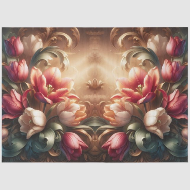 Luxurious Ethereal Baroque Floral Decoupage Tissue Paper (Front)