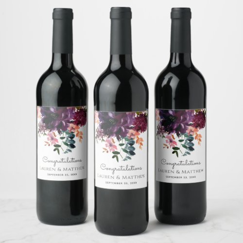 Luxurious Fall Winter Floral Wedding Wine Label