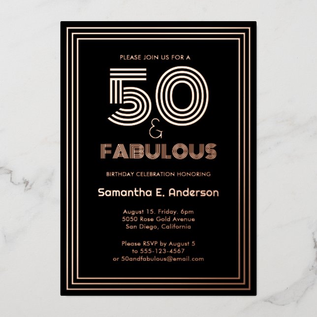 Luxurious Fifty and Fabulous Retro 50th Birthday Foil Invitation (Front)