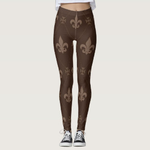 Luxurious Fleur de Lis Brown Leggings