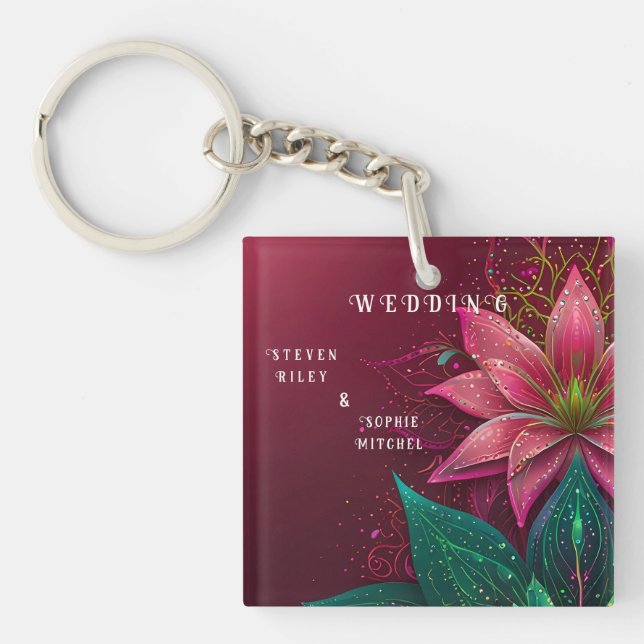 Luxurious Floral Wedding Invitation Suite Keychain (Front)