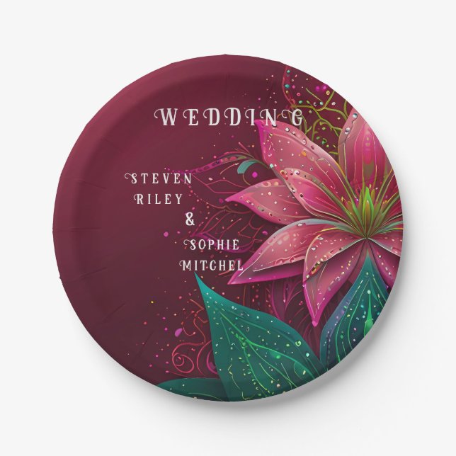 Luxurious Floral Wedding Invitation Suite Paper Plates (Front)