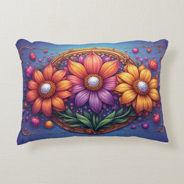 Luxurious Flower With Ornate Frame Accent Pillow (Front)