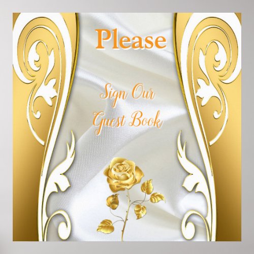 Luxurious Flowing Silk & Gold Roses. Poster