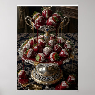 Luxurious Fresh Strawberry Bowl Still Life Art Fle Poster