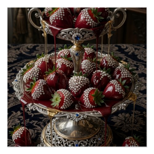 Luxurious Fresh Strawberry Bowl Still Life Art Fle Poster