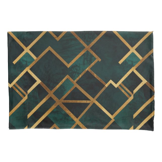 Luxurious Geometric Gold and Emerald Pillow Case (Front)