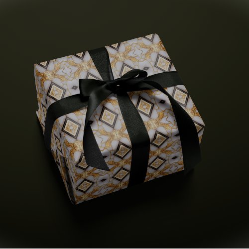 Luxurious Geometric Gold and White Christmas  Wrapping Paper
