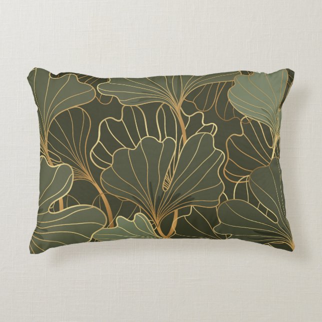 Luxurious Ginkgo Gold Line Art Accent Pillow (Front)