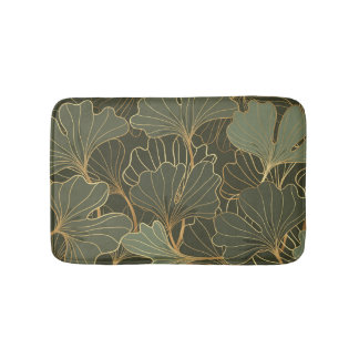 Luxurious Ginkgo Gold Line Art Bath Mat