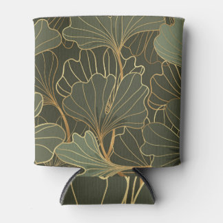Luxurious Ginkgo Gold Line Art Can Cooler