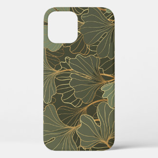 Luxurious Ginkgo Gold Line Art iPhone 12 Case