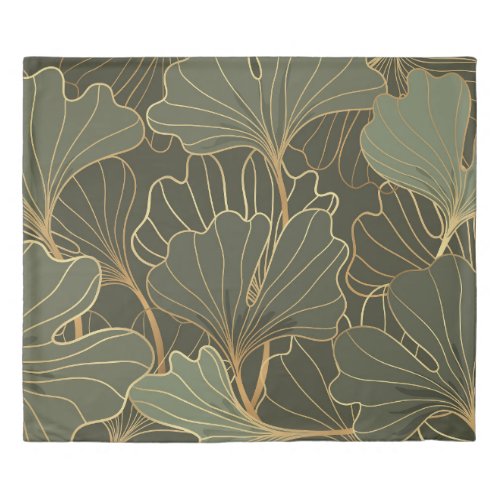 Luxurious Ginkgo Gold Line Art Duvet Cover