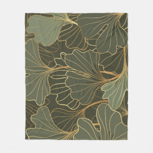 Luxurious Ginkgo Gold Line Art Fleece Blanket