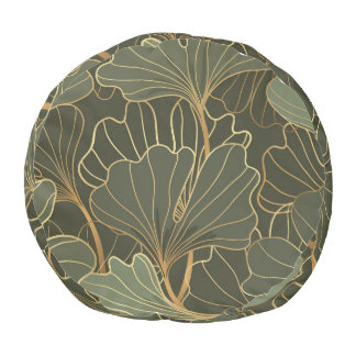 Luxurious Ginkgo Gold Line Art Pouf