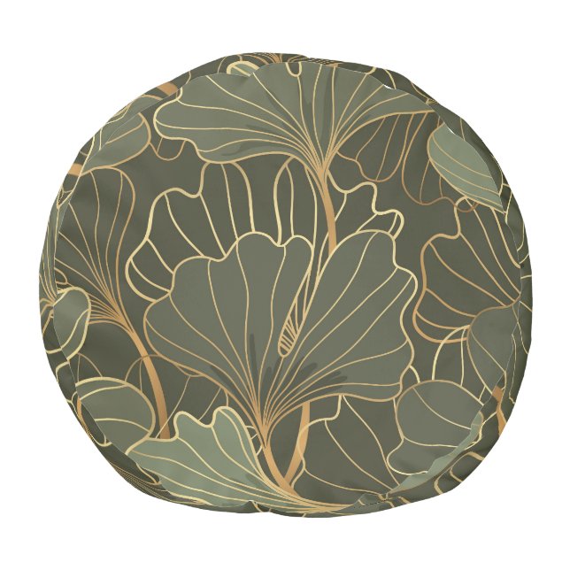 Luxurious Ginkgo Gold Line Art Pouf (Bottom)