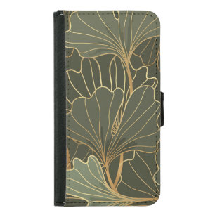 Luxurious Ginkgo Gold Line Art Samsung Galaxy S5 Wallet Case