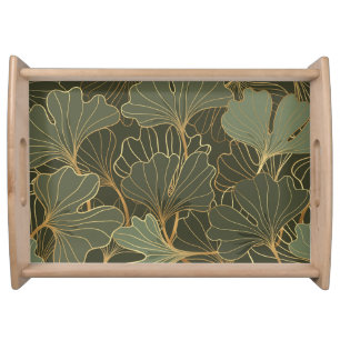 Luxurious Ginkgo Gold Line Art Serving Tray