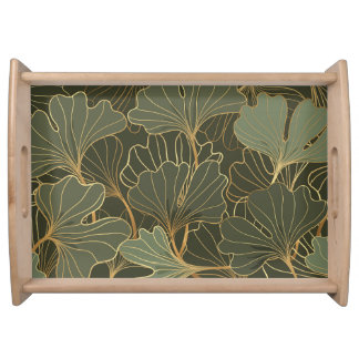 Luxurious Ginkgo Gold Line Art Serving Tray