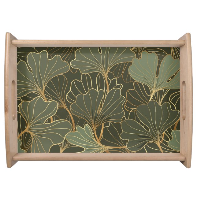 Luxurious Ginkgo Gold Line Art Serving Tray (Front)