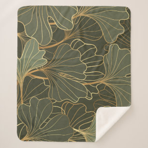 Luxurious Ginkgo Gold Line Art Sherpa Blanket