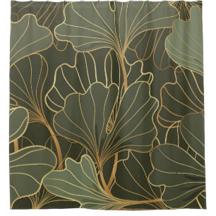 Luxurious Ginkgo Gold Line Art Shower Curtain