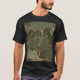 Luxurious Ginkgo Gold Line Art T-Shirt